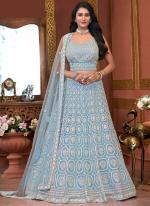 Net Sky Blue Bridal Wear Zarkan Work Readymade Lehenga Choli